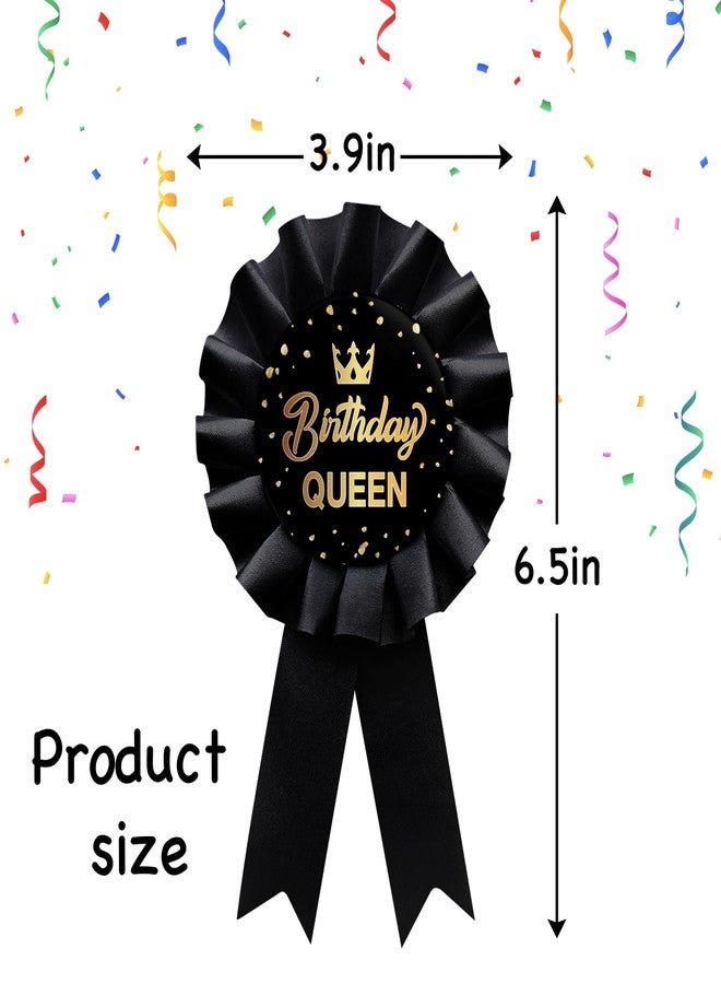 WIDEIDEAL Black Birthday Queen Tinplate Badge Pin, Happy Birthday Award Ribbon Rosette Button Pin Girl or Women Party Decorations Sign - Image 2